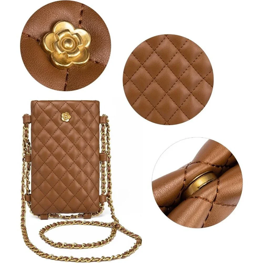 Mini Crossbody Bag Vegan Leather Quilted Compact Cell Phone Purse Women